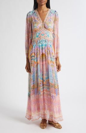 Camilla Howdy Gaud&iacute; Long Sleeve Silk Chiffon Maxi Dress in Howdy Gaudi at Nordstrom, Size Medium
