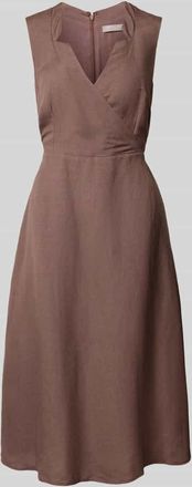 Christian Berg Midikleid aus Leinen-Viskose-Mix in Wickel-Optik in Mittelbraun, Gr&ouml;&szlig;e 34