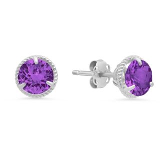 MAX + STONE 14k White Gold Roped Halo Gemstone Round Stud Earrings for Women 6MM