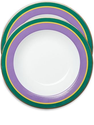 La DoubleJ Rainbow soup plates (set of two) - unisex - Porcelain/18kt Gold - One Size - Purple