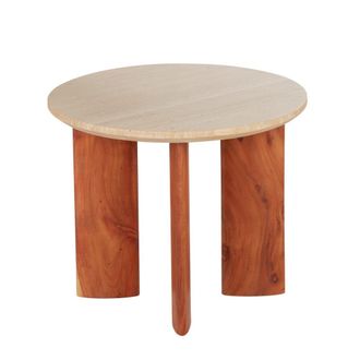 Maisons du monde Mesita auxiliar de madera de acacia con tablero de travertino