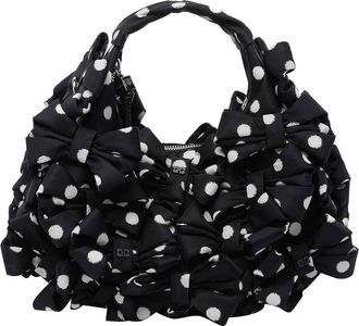 Ganni Black Mini Bow Satin Print Hobo Bag