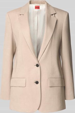 HUGO BOSS Relaxed Fit Longblazer aus Viskose-Mix mit Leinen-Anteil Modell ANETALI in Beige, Gr&ouml;&szlig;e 32