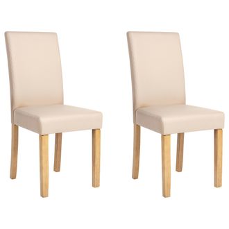 Beliani Conjunto De 2 Sillas De Comedor En Piel Sint&eacute;tica Beige Con Patas De Madera Broadway