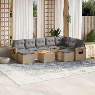 vidaXL Juego De Sof&aacute;s Jard&iacute;n Con Cojines Beige 10 Pzas Rat&aacute;n Sint&eacute;tico Vidaxl