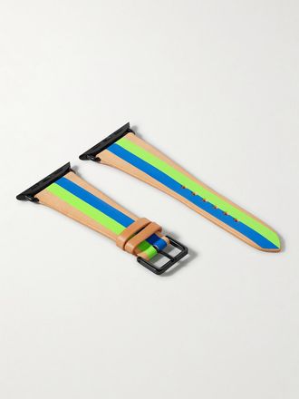 La Californienne Cinturino Per Orologio In Pelle A Righe - Blu