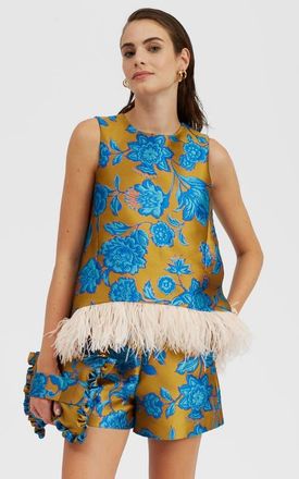 La DoubleJ La Scala Top in Hottie Jacquard Turquoise at Nordstrom, Size Medium It