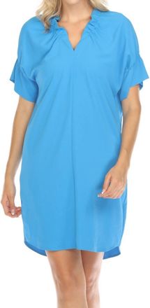 Joseph Ribkoff Ruffled V-Neck Shift Dress In French Blue