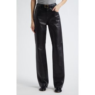 Nili Lotan Joan Straight Leg Leather Pants in Black at Nordstrom, Size 10