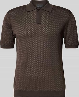Emporio Armani Slim Fit Poloshirt mit Strukturmuster in Dunkelbraun, Größe XXL