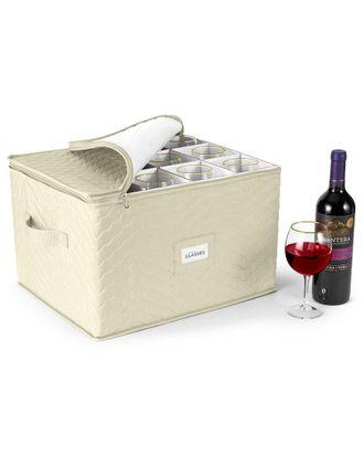 Sorbus Quilted Wine Glass Storage Case With Dividers &
