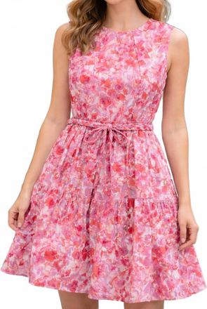 Jade Yoga Watercolor Print Sleeveless Dress In Pink Hues