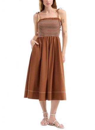 Veronica Beard Kaela Smocked Midi Dress In Whisky Brown