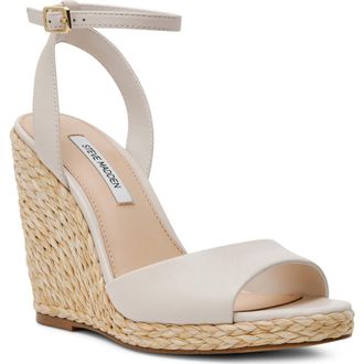Steve Madden Devin Ankle Strap Wedge Sandal in Bone Leather at Nordstrom, Size 9.5