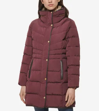 Cole Haan Womens Hidden-Hood Puffer Coat - Red Size Medium