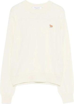 Maison Kitsun&eacute; Baby Fox Merino Regular Jumper - Dames - Ronde hals truien - Wit - XS - Wol - Truien & Vesten