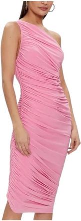 Norma Kamali Mouwlengte Jurk van Jersey tot op de Knie - Dames - Feestkleedjes - Roze - XS - Polyester - Kleedjes