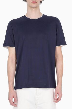 Eleventy Blue Double-Trim Cotton T-Shirt
