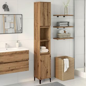Berkfield Home Bathroom Cabinet Artisan Oak 30x30x190 cm Engineered Wood in Brown | Size: 30 x 30 x 190 cm