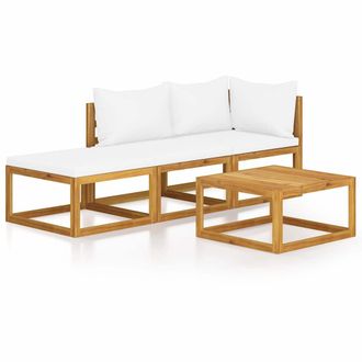 vidaXL Set Divani Da Giardino 4 Pz Con Cuscini Crema In Legno Acacia Vidaxl