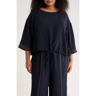 Adrianna Papell Topstitched Woven Top in Blue Moon/Ivory at Nordstrom Rack, Size 1 X