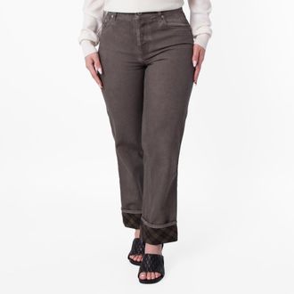 Burberry Check Pattern Wide Leg Cotton Jeans, Size 26