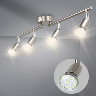OEM Plafonnier Led - 4 Spots Pivotantes - Ampoules Gu10 Integradas 3 W 3000 K - Orientaci&oacute;n Vertical &plusmn;90&deg; Horizontal 350&deg; - Para Salon Comedor Cocina Pasi