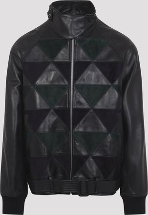 Lanvin Mens Black Intarsia Calf Leather Bomber Jacket - Size EU 50 (Mens)