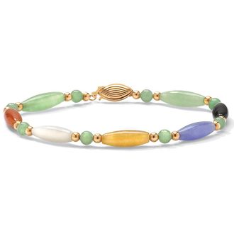 Palm Beach Jewelry Multicolor Genuine Jade 14k Gold Beaded and Barrel Shapes Bracelet 7.5