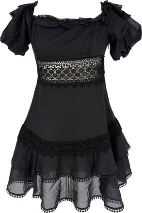 Charo Ruiz Ibiza Charo Ruiz Lace-Trimmed Mini Dress in Black Cotton