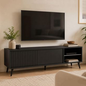 Dmora Armario Para Tv Lilemi, 2 Estantes, Una Puerta, Con Patas, 135x40x48h Cm Negro