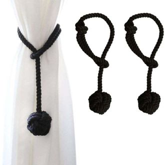 OEM Juego De 2 Alzapa&ntilde;os Para Cortinas Con Bola Grande De Algod&oacute;n Tejida A Mano Para Cortinas De Exterior (negro, 2) - Crezuo