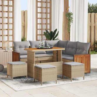 vidaXL Vidaxl - Conjunto De Sof&aacute; De Jard&iacute;n Con Coj&iacute;n 9 Pcs Beige Y Gris Claro