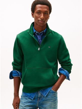 Tommy Hilfiger Mens Fleece Quarter-Zip Sweatshirt - Green - L