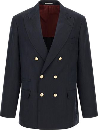 Brunello Cucinelli Blue Peaked Lapel Blazer