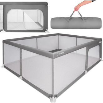 OEM Gran Parque Infantil, Cuna, Zona De Juegos Con Suelo, Piscina Seca 150x200 Gris Sun Baby