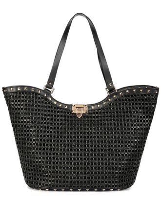 Tiffany & Fred Raffia & Leather Large Tote