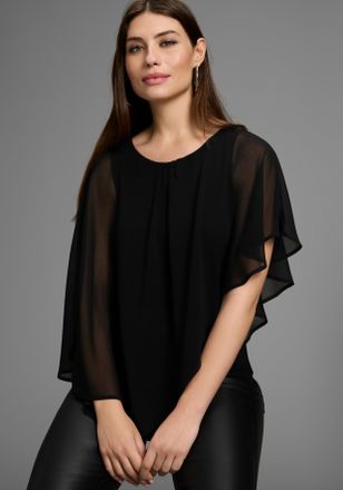 Laura Scott Chiffonbluse LAURA SCOTT, Damen, Gr. 34, schwarz, Web, Obermaterial: 100% Polyester. Top: 95% Viskose, 5% Elasthan, unifarben, bequem h&uuml;ftlang, Rundha