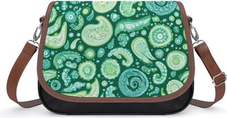 Generic Green Paisley Crossbody Bags for Women Fashion Leather Shoulder Handbags With Adjustable Strap