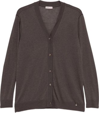 Herno Ribgebreide V-hals Cardigan - Dames - Vesten - Bruin - S - Katoen - Truien & Vesten