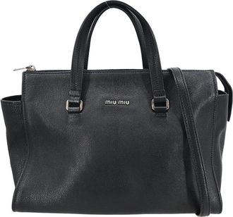 Miu Miu Tote Bag Nylon Black Leather Handbag (Pre-Owned)