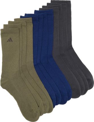 adidas 6-Pack Athletic Cushioned Crew Socks in Olive Green/Blue/Grey at Nordstrom Rack, Size Large