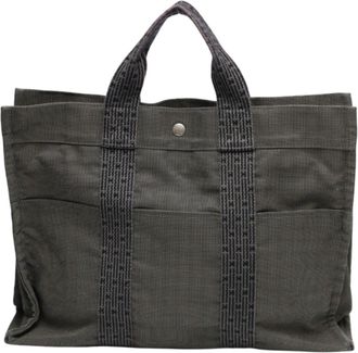 Hermès Her Line Gray Canvas Tote Bag (Pre-Owned)