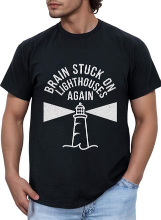 Generic Lighthouse Keeper, Brain Stuck on Lighthouse Again Shirt, Mens Graphic T Shirt, T Shirts for Men UK, Tee Shirt Printing Short Sleeve, 3D Printing T Sh