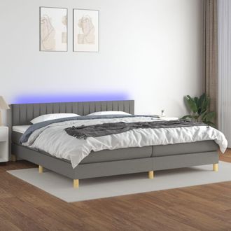 vidaXL Vidaxl - Cama Box Spring Con Colch&oacute;n Y Led Tela Gris Oscuro 200x200 Cm