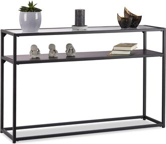 Relaxdays Relaxdays - Consola Recibidor Cristal, Mesa Auxiliar Entrada, Metal-vidrio-dm, 70,5x110x30 Cm, Negro