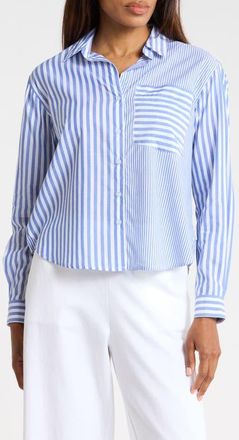 Beach Lunch Lounge Lilah Long Sleeve Button Front Shirt in Lake Stream at Nordstrom, Size X-Small