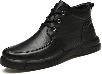 Generic Mens Oxford Ankle Boots Classic Fashion Casual Round Toe Leather Chukka Boots For Male (5.5,Black Plush)