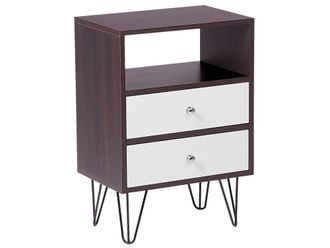 Beliani Mesita de noche 2 cajones marr&oacute;n blanco