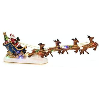 Konstsmide Decorazione natalizia di Babbo Natale in slitta con renne, completa di lucine con funzionamento a batteria che richiede 3 batterie AAA
